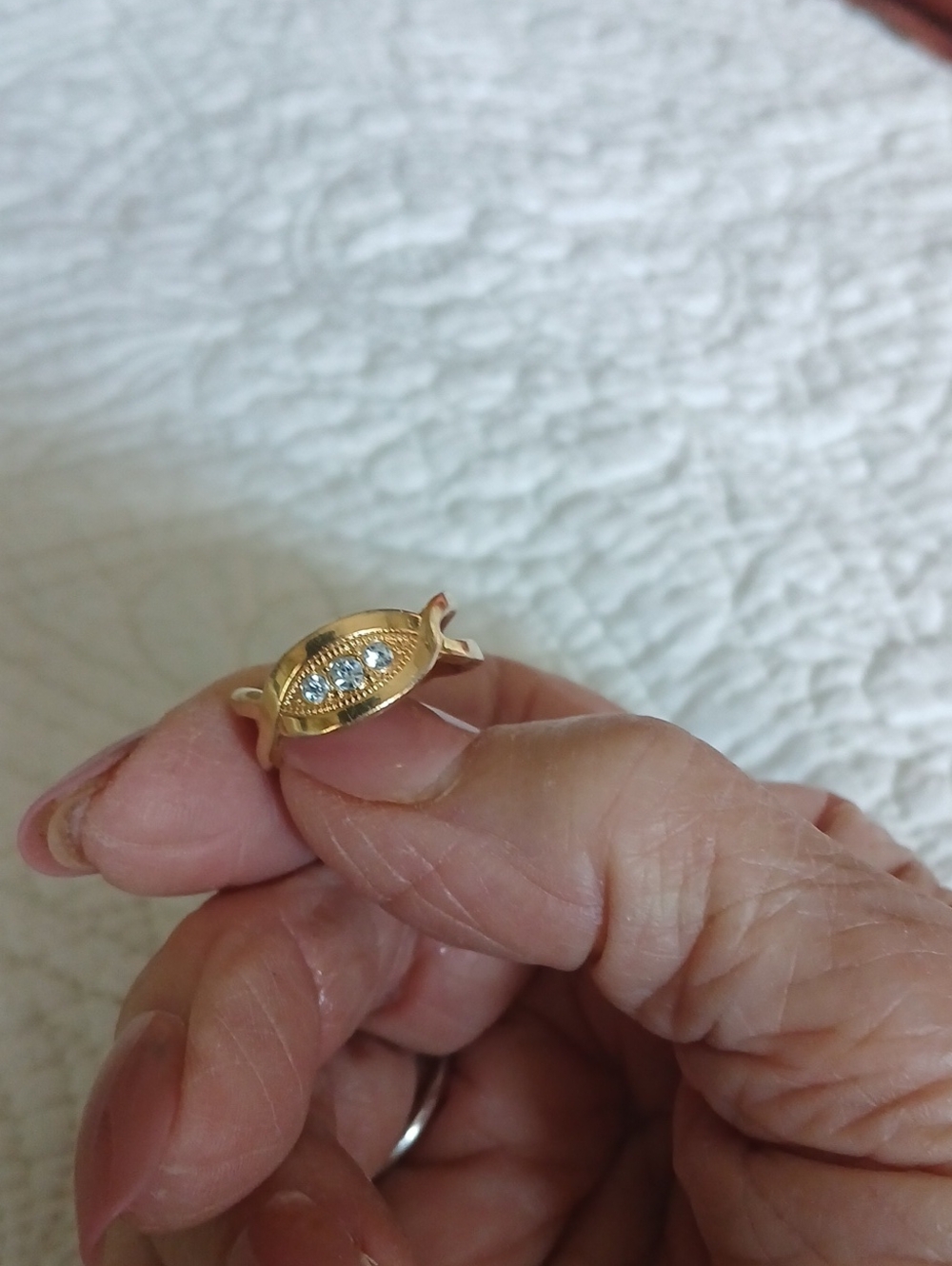 Vintage Avon Gold Tone Marquise Ring with Clear Stones - Women Jewelry.